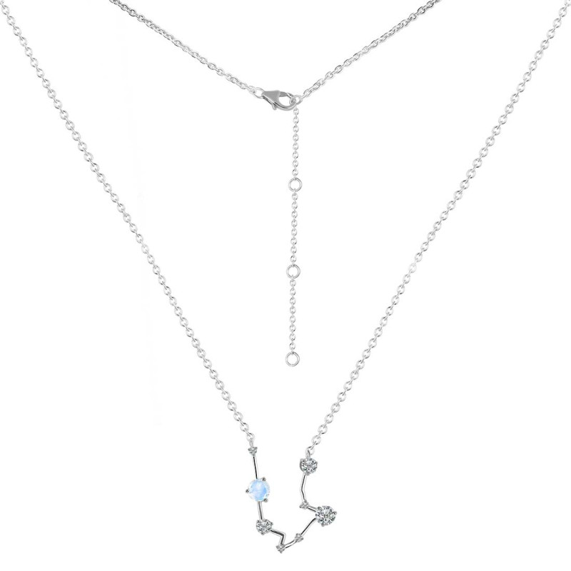 Aquarius Zodiac Star Constellation Moonstone & White Topaz Necklace