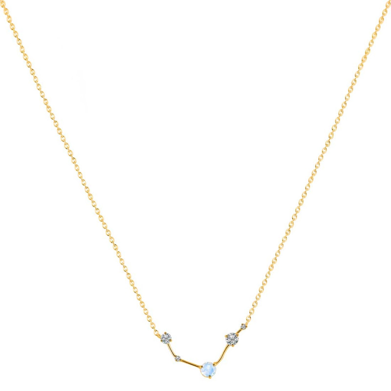Aries Zodiac Star Constellation Moonstone & White Topaz Necklace RBM-RDN-488.