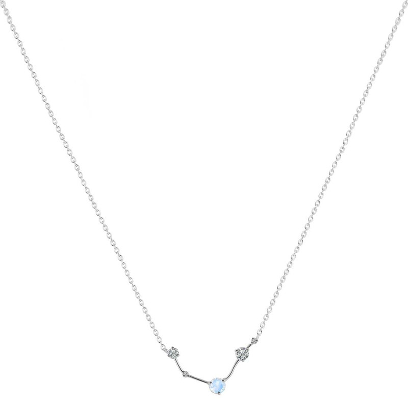 Aries Zodiac Star Constellation Moonstone & White Topaz Necklace RBM-RDN-488.