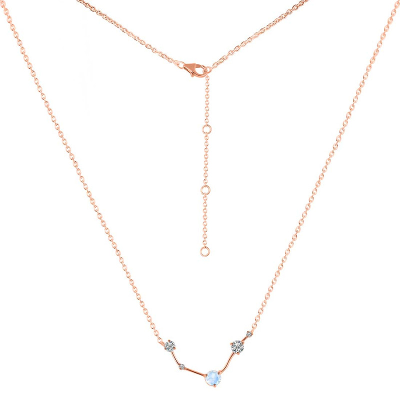 Aries Zodiac Star Constellation Moonstone & White Topaz Necklace RBM-RDN-488.