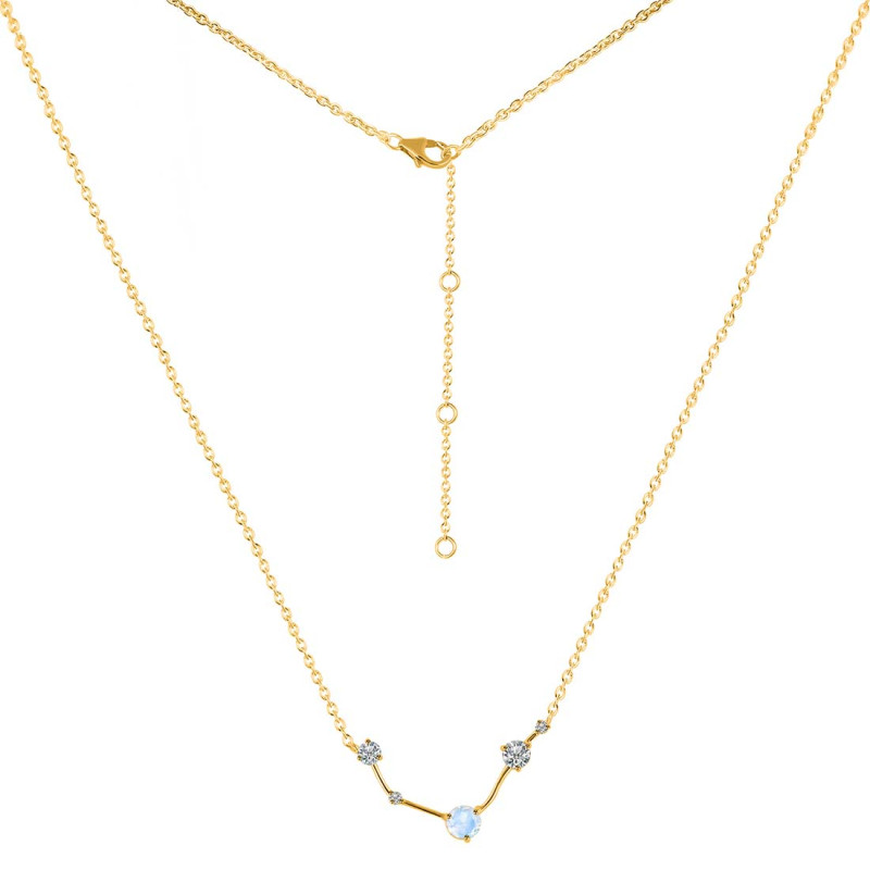 Aries Zodiac Star Constellation Moonstone & White Topaz Necklace RBM-RDN-488.