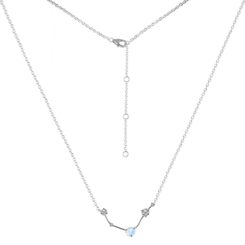 Aries Zodiac Star Constellation Moonstone & White Topaz Necklace