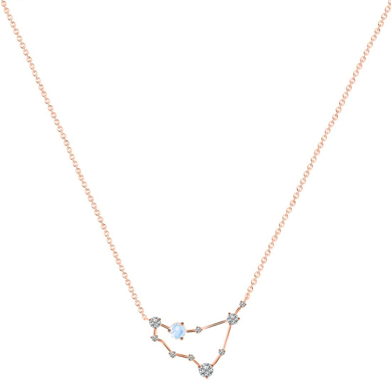 Capricorn Zodiac Star Constellation Moonstone & White Topaz Necklace RBM-RDN-489.