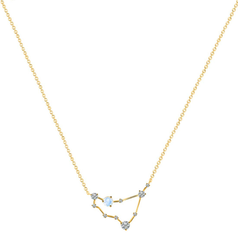 Capricorn Zodiac Star Constellation Moonstone & White Topaz Necklace RBM-RDN-489.
