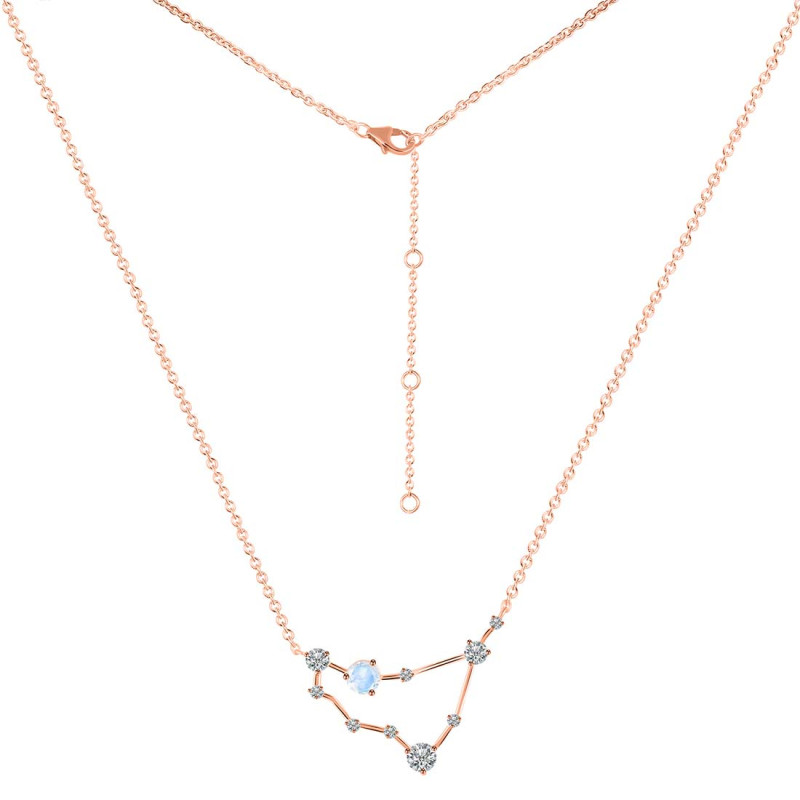 Capricorn Zodiac Star Constellation Moonstone & White Topaz Necklace RBM-RDN-489.