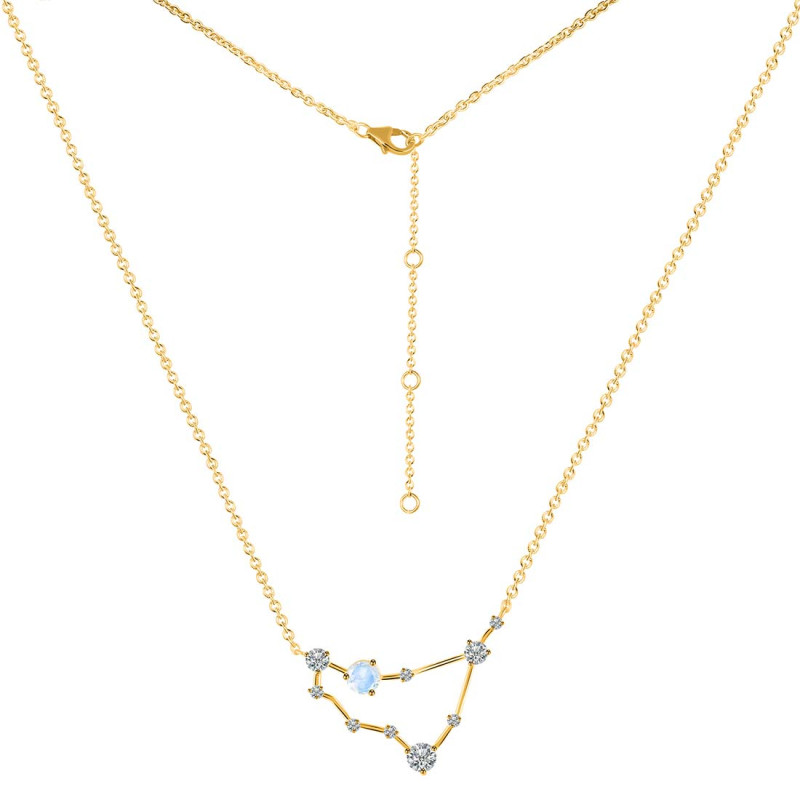 Capricorn Zodiac Star Constellation Moonstone & White Topaz Necklace RBM-RDN-489.