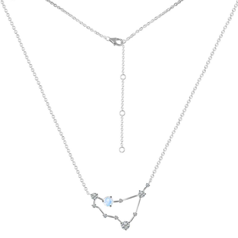 Capricorn Zodiac Star Constellation Moonstone & White Topaz Necklace