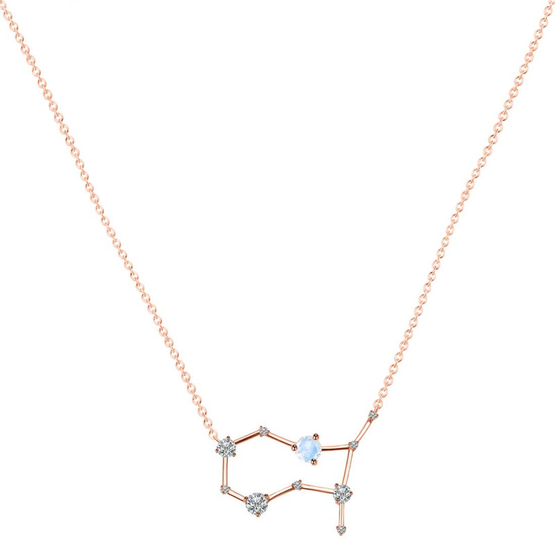Gemini Zodiac Star Constellation Moonstone & White Topaz Necklace RBM-RDN-490.