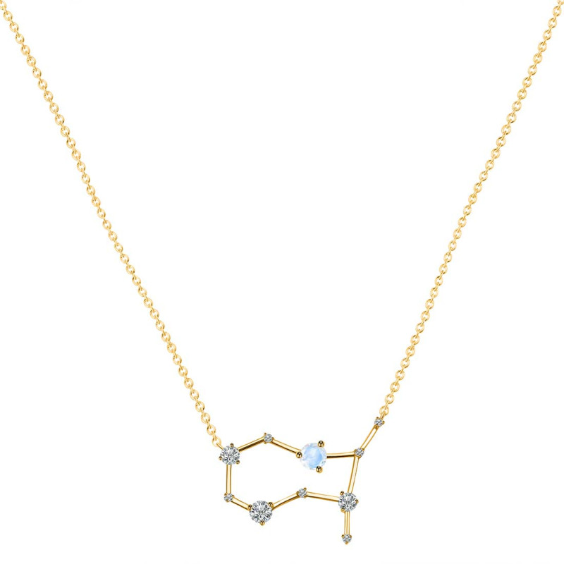 Gemini Zodiac Star Constellation Moonstone & White Topaz Necklace RBM-RDN-490.