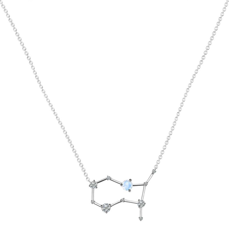 Gemini Zodiac Star Constellation Moonstone & White Topaz Necklace RBM-RDN-490.