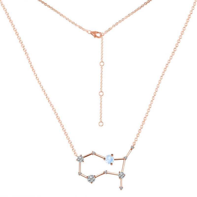 Gemini Zodiac Star Constellation Moonstone & White Topaz Necklace RBM-RDN-490.