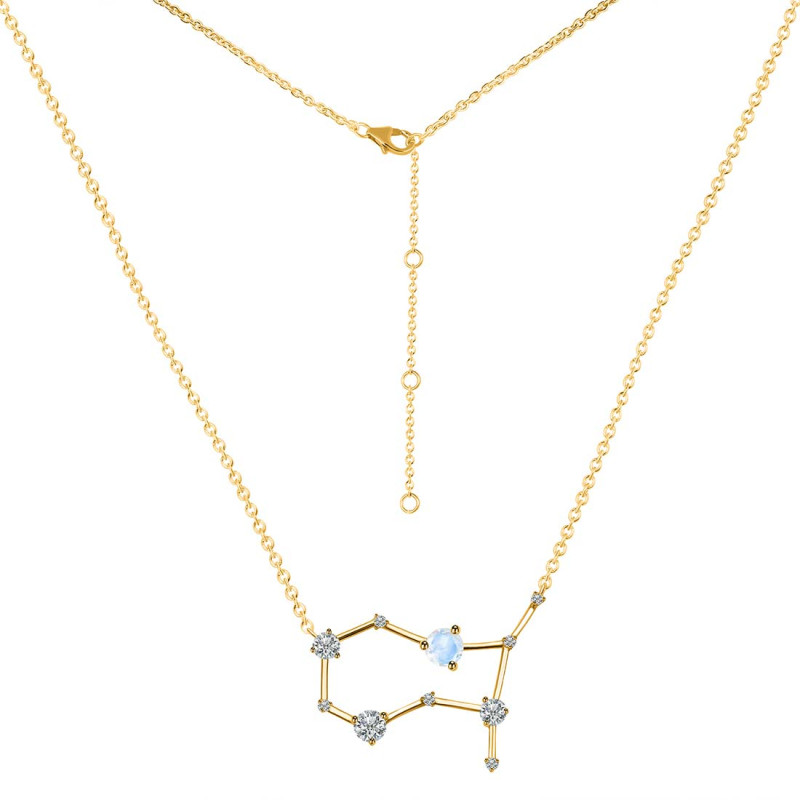 Gemini Zodiac Star Constellation Moonstone & White Topaz Necklace RBM-RDN-490.