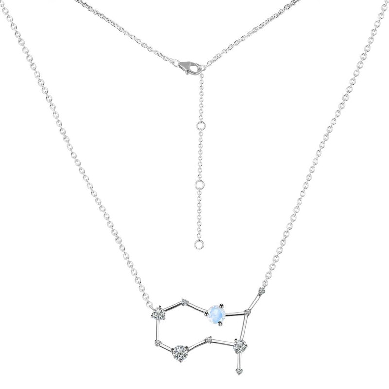 Gemini Zodiac Star Constellation Moonstone & White Topaz Necklace