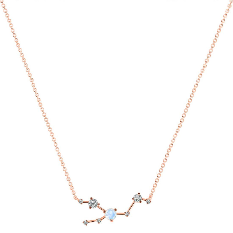 Taurus Zodiac Star Constellation Moonstone & White Topaz Necklace RBM-RDN-492.