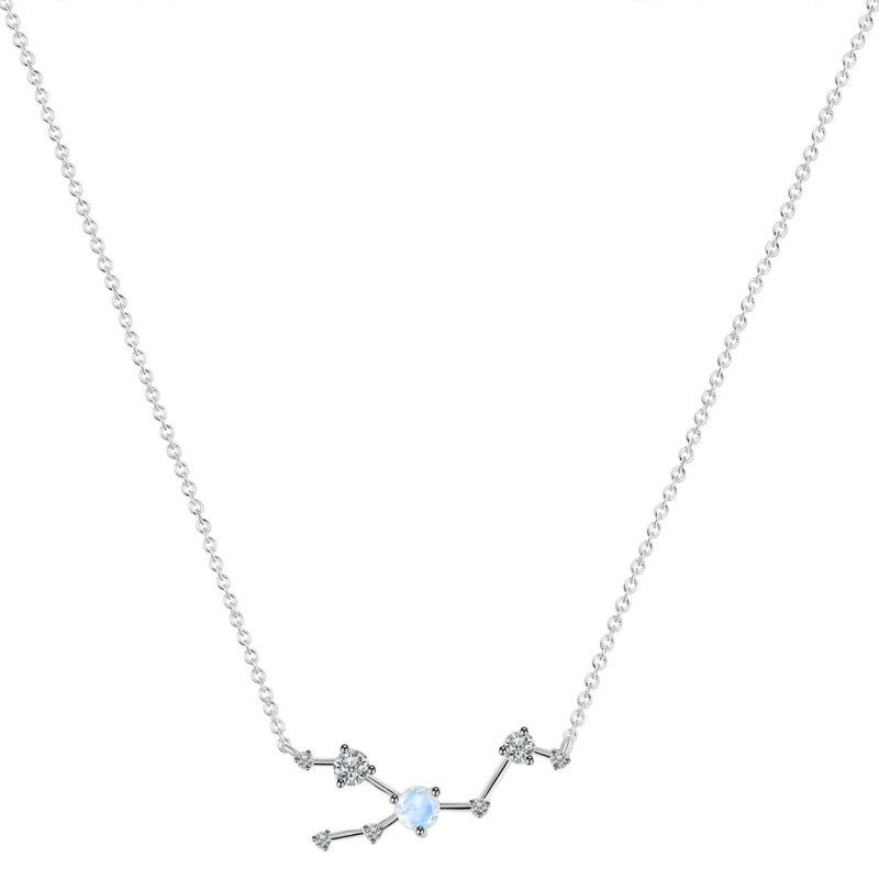 Taurus Zodiac Star Constellation Moonstone & White Topaz Necklace RBM-RDN-492.