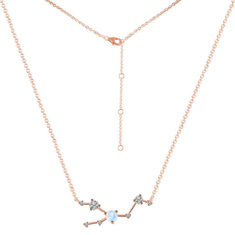 Taurus Zodiac Star Constellation Moonstone & White Topaz Necklace RBM-RDN-492.
