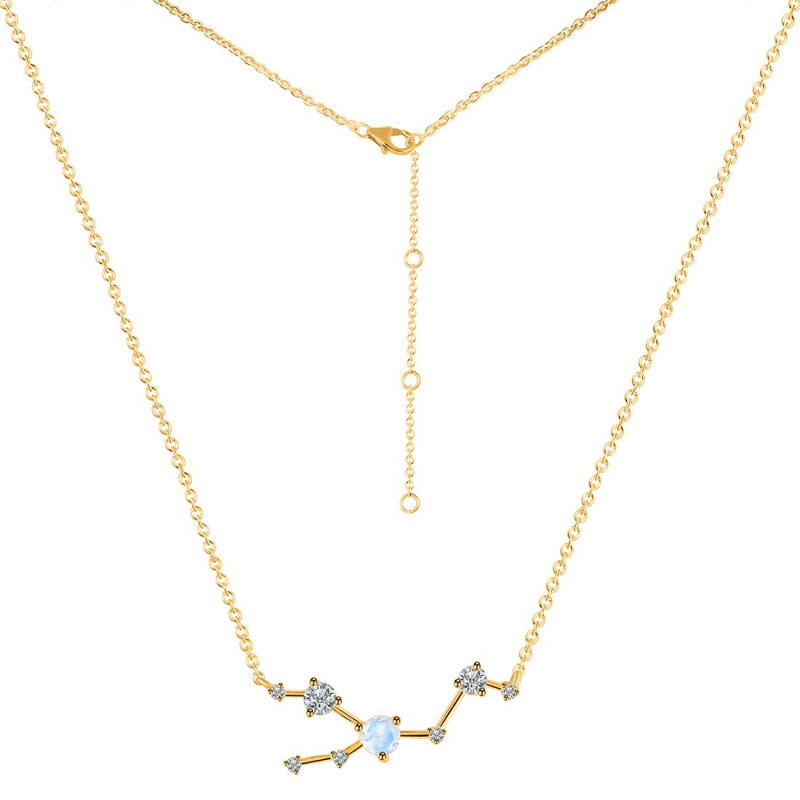 Taurus Zodiac Star Constellation Moonstone & White Topaz Necklace RBM-RDN-492.