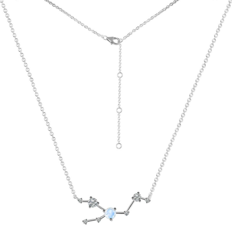 Taurus Zodiac Star Constellation Moonstone & White Topaz Necklace