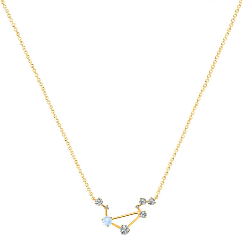 Libra Zodiac Star Constellation Moonstone & White Topaz Necklace RBM-RDN-494.