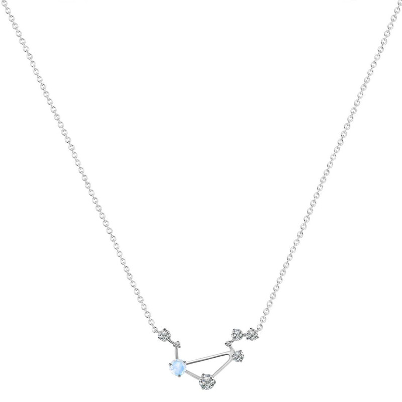 Libra Zodiac Star Constellation Moonstone & White Topaz Necklace RBM-RDN-494.