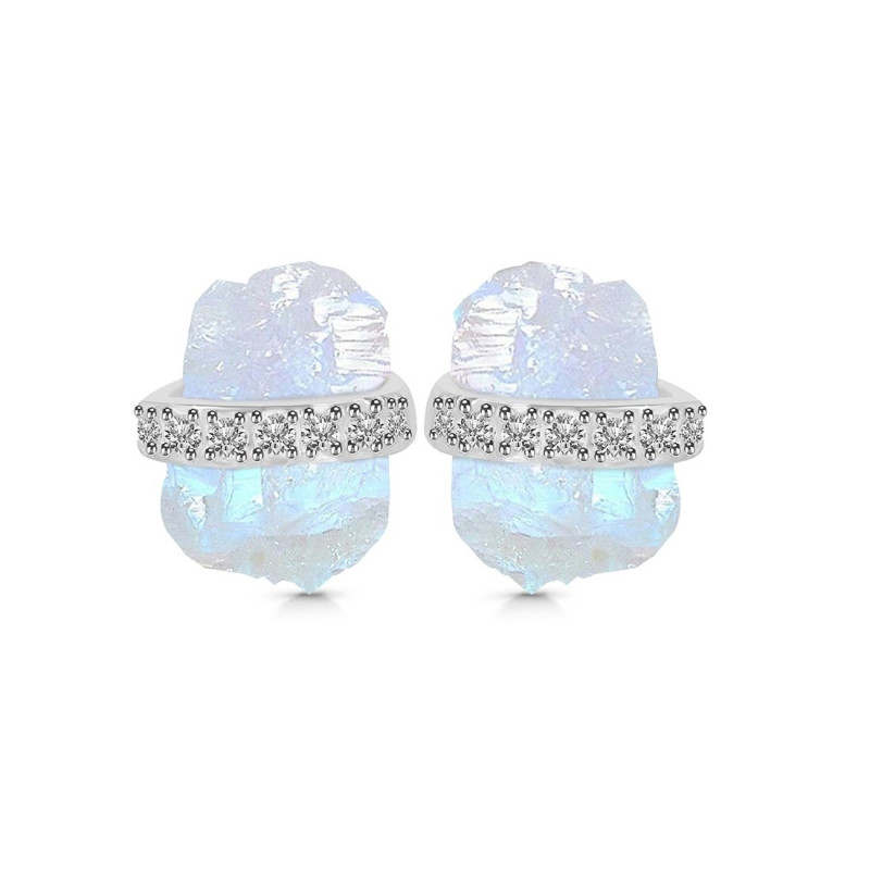 Moonstone Raw Crystal & White Topaz Stud Earring RBM-RE-381.