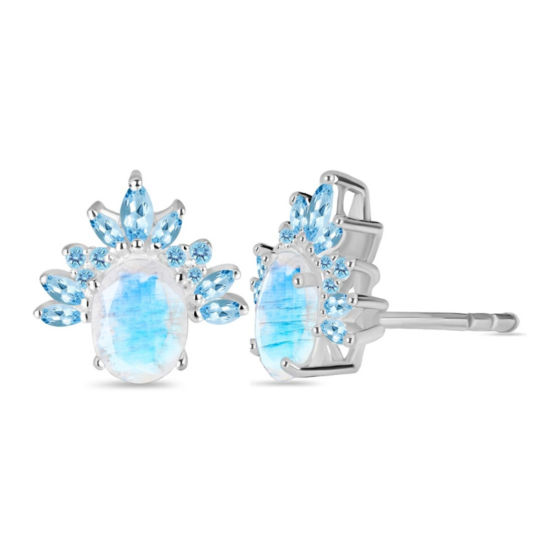 Moonstone & Blue Topaz Stud Earring