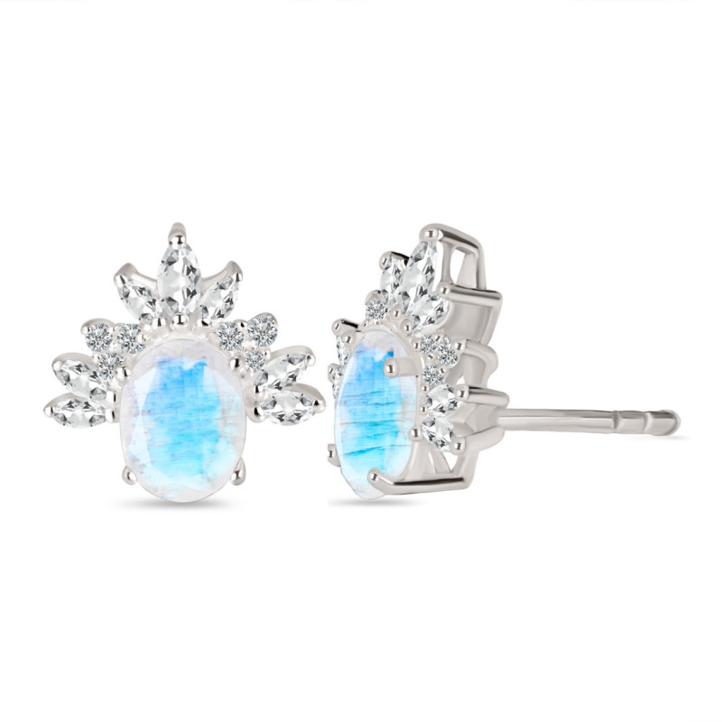 Moonstone & White Topaz Stud Earring
