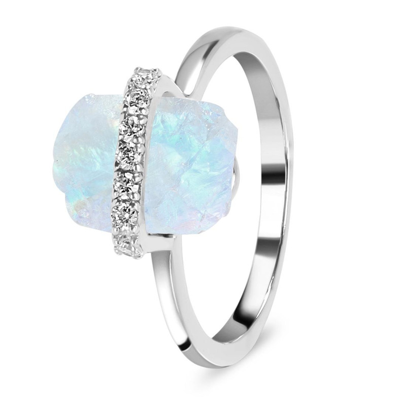 Moonstone Raw Crystal & White Topaz Ring