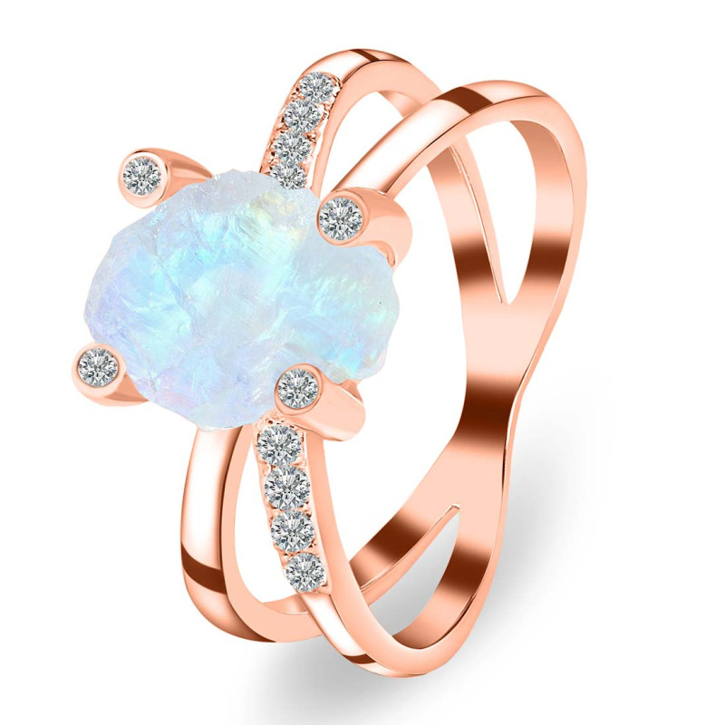Moonstone Raw Crystal & White Topaz Ring RBM-RR-382.