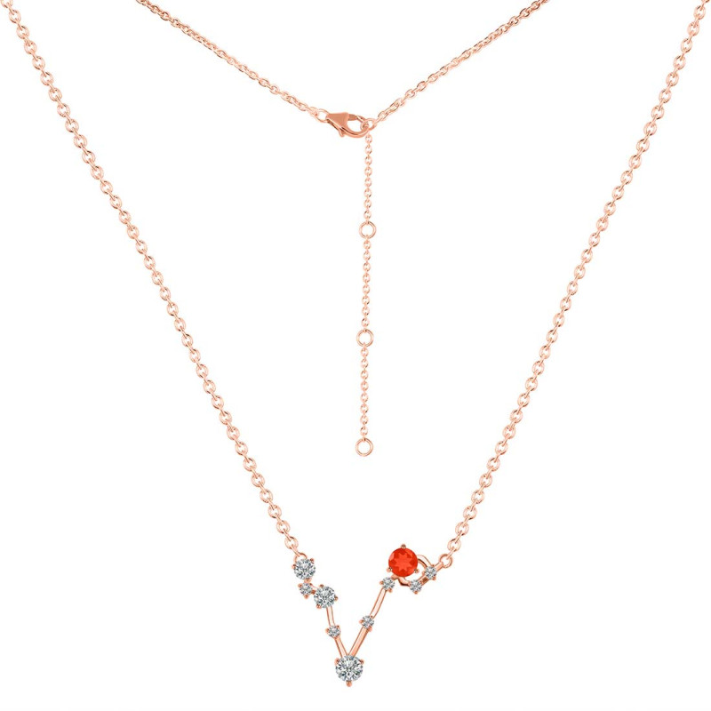 Pisces Zodiac Star Constellation Red Onyx & White Topaz Necklace ROX-RDN-387.