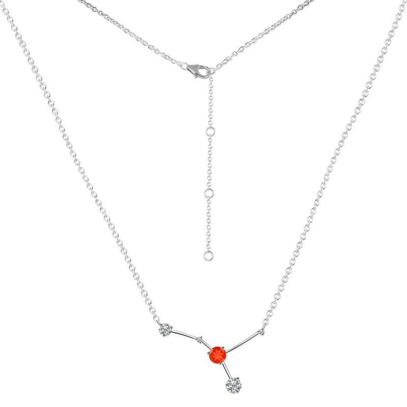 cancer Zodiac Star Constellation Red Onyx & White Topaz Necklace