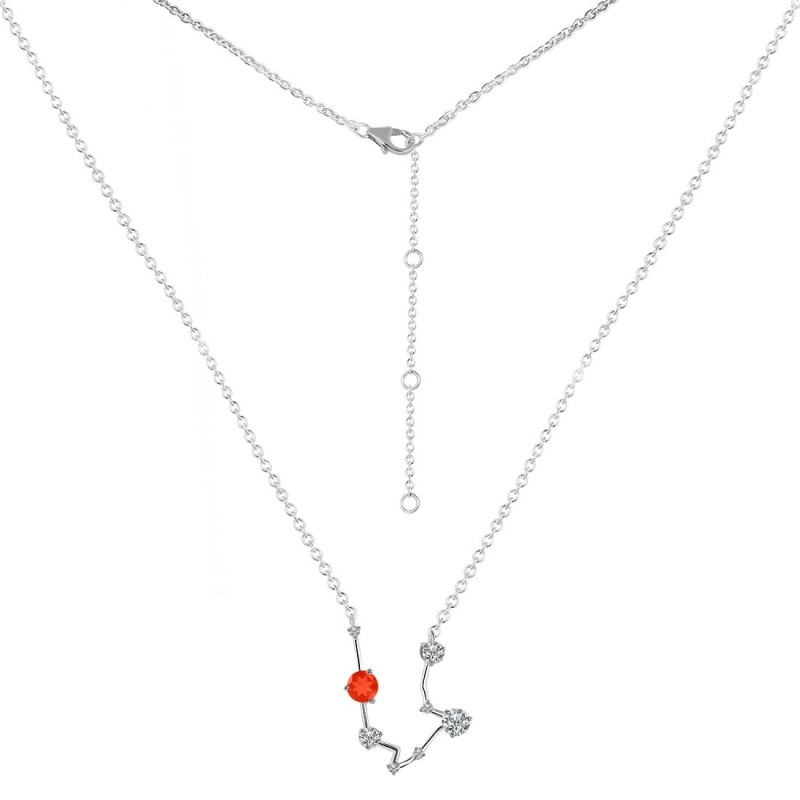 Aquarius Zodiac Star Constellation Red Onyx & White Topaz Necklace