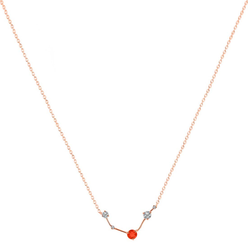 Aries Zodiac Star Constellation Red Onyx & White Topaz Necklace ROX-RDN-488.