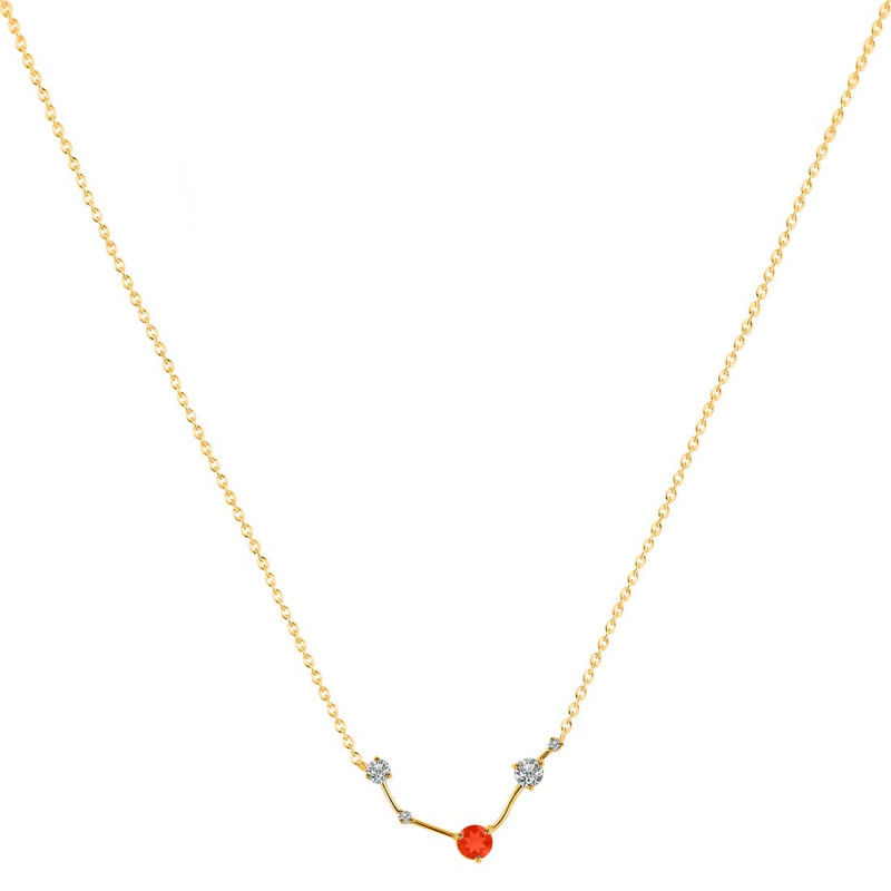 Aries Zodiac Star Constellation Red Onyx & White Topaz Necklace ROX-RDN-488.