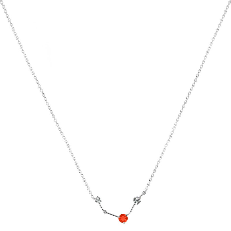 Aries Zodiac Star Constellation Red Onyx & White Topaz Necklace ROX-RDN-488.