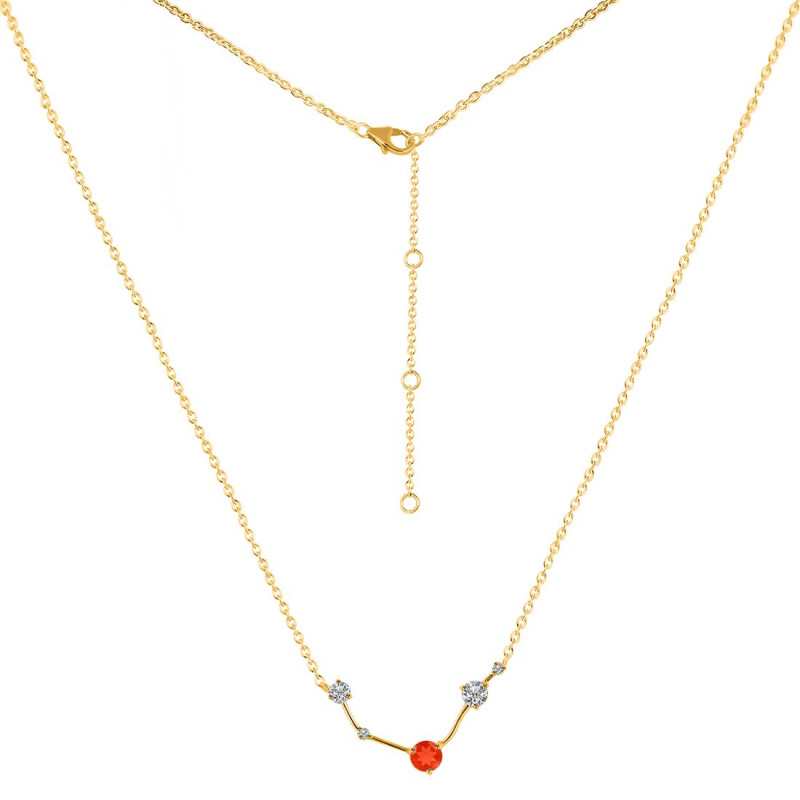 Aries Zodiac Star Constellation Red Onyx & White Topaz Necklace ROX-RDN-488.