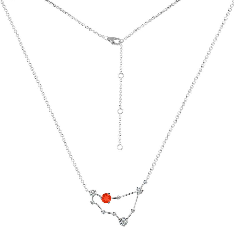 Capricorn Zodiac Star Constellation Red Onyx & White Topaz Necklace