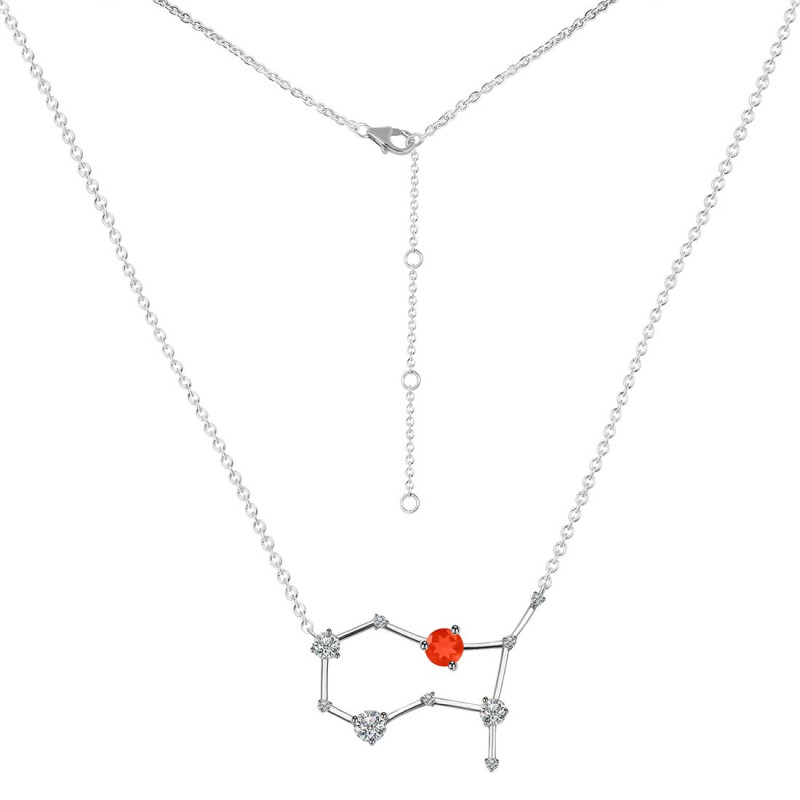 Gemini Zodiac Star Constellation Red Onyx & White Topaz Necklace