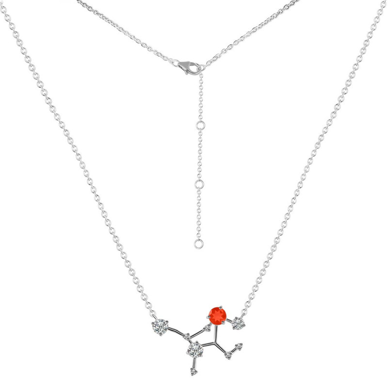 Virgo Zodiac Star Constellation Red Onyx & White Topaz Necklace