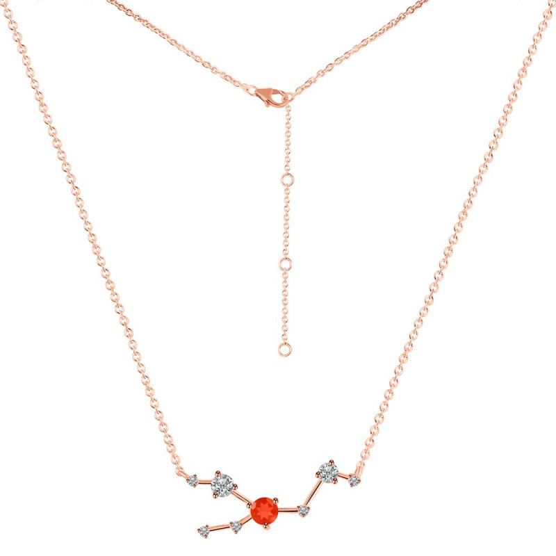 Taurus Zodiac Star Constellation Red Onyx & White Topaz Necklace ROX-RDN-492.