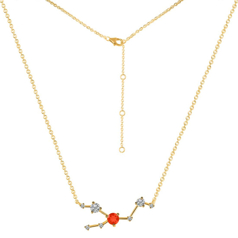 Taurus Zodiac Star Constellation Red Onyx & White Topaz Necklace ROX-RDN-492.