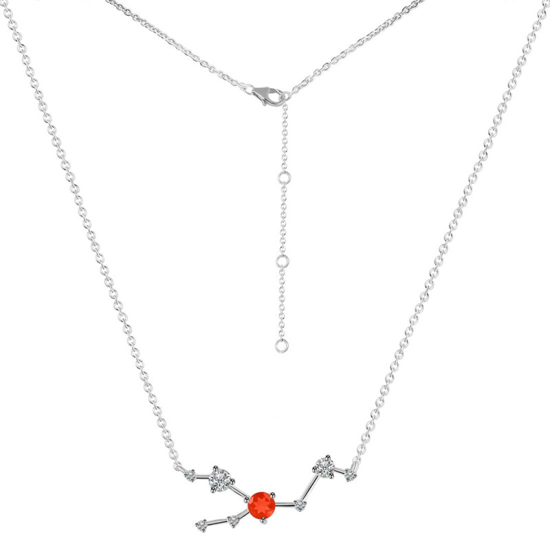 Taurus Zodiac Star Constellation Red Onyx & White Topaz Necklace
