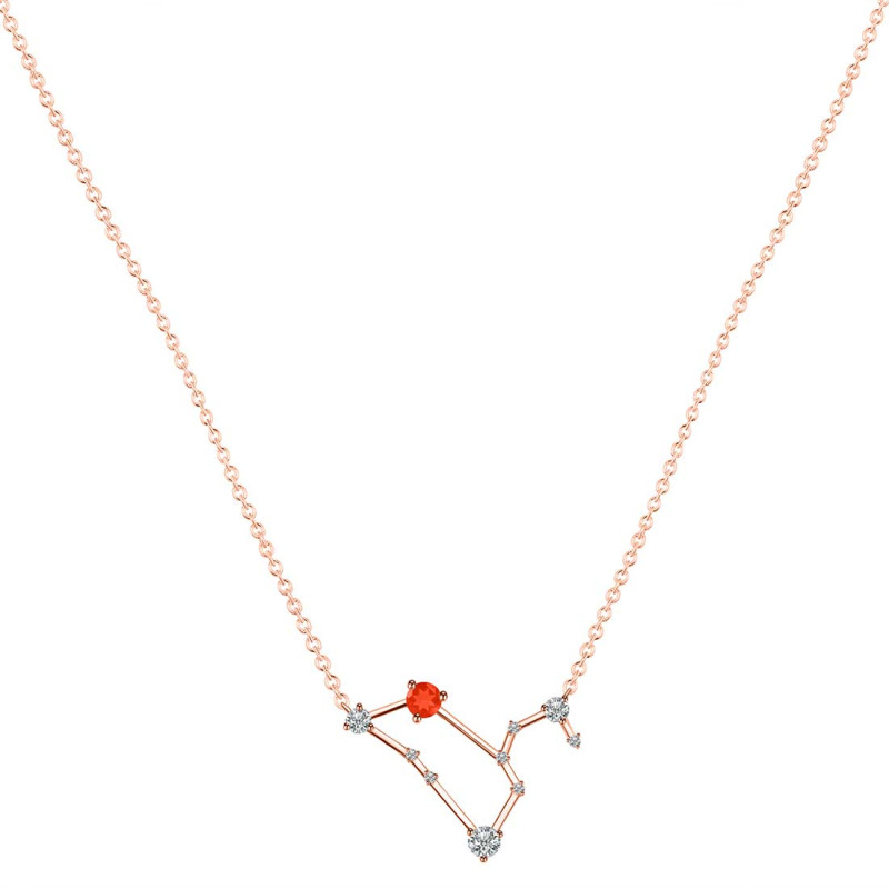 Leo Zodiac Star Constellation Red Onyx & White Topaz Necklace ROX-RDN-493.