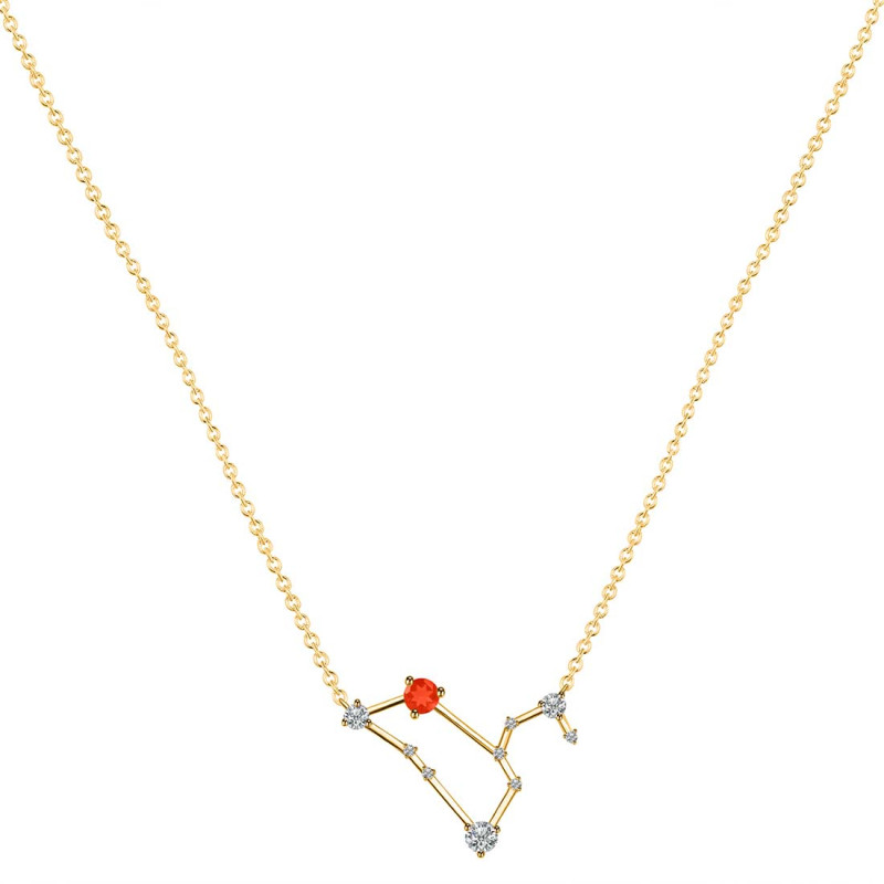 Leo Zodiac Star Constellation Red Onyx & White Topaz Necklace ROX-RDN-493.