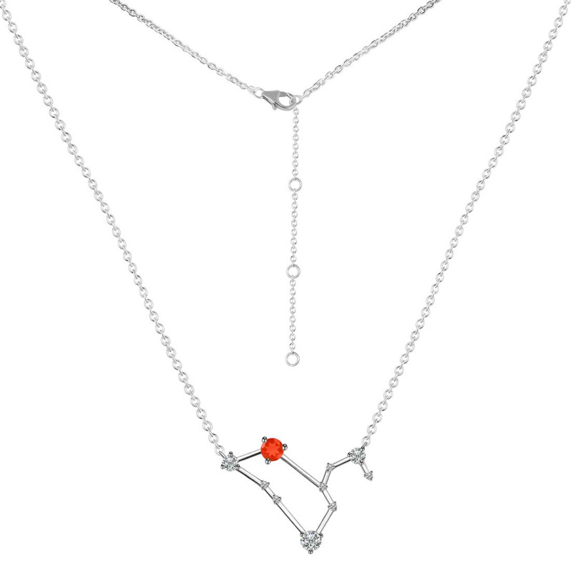 Leo Zodiac Star Constellation Red Onyx & White Topaz Necklace