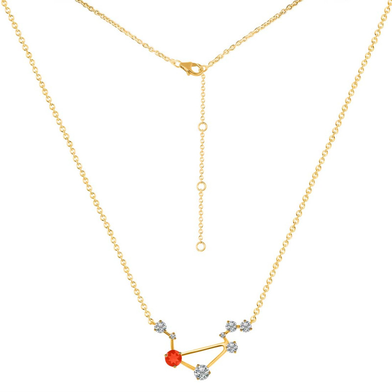 Libra Zodiac Star Constellation Red Onyx & White Topaz Necklace ROX-RDN-494.