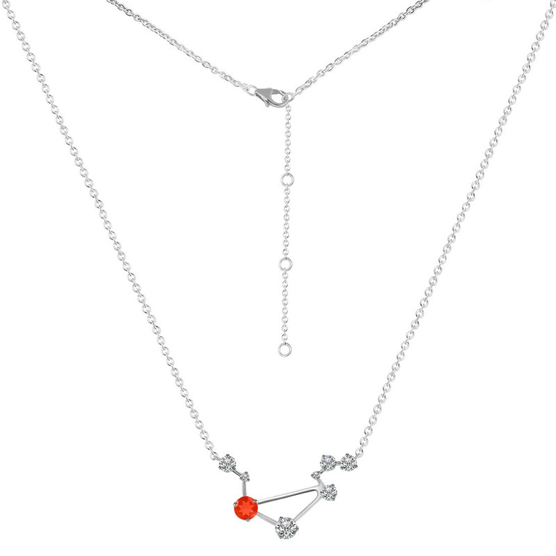 Libra Zodiac Star Constellation Red Onyx & White Topaz Necklace