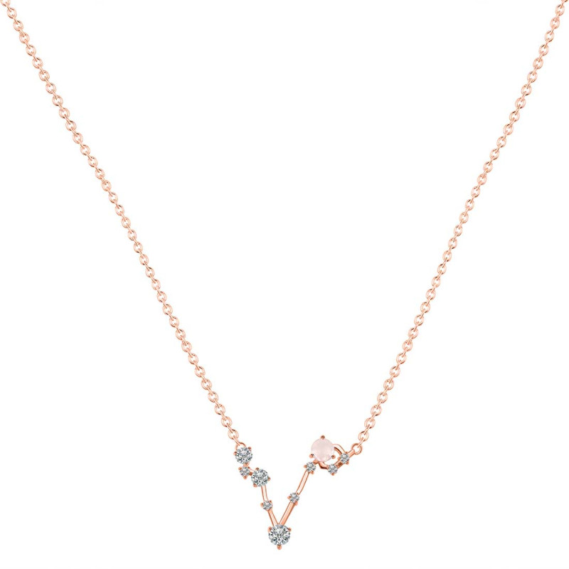 Pisces Zodiac Star Constellation Rose Quartz & White Topaz Necklace RSQ-RDN-387.