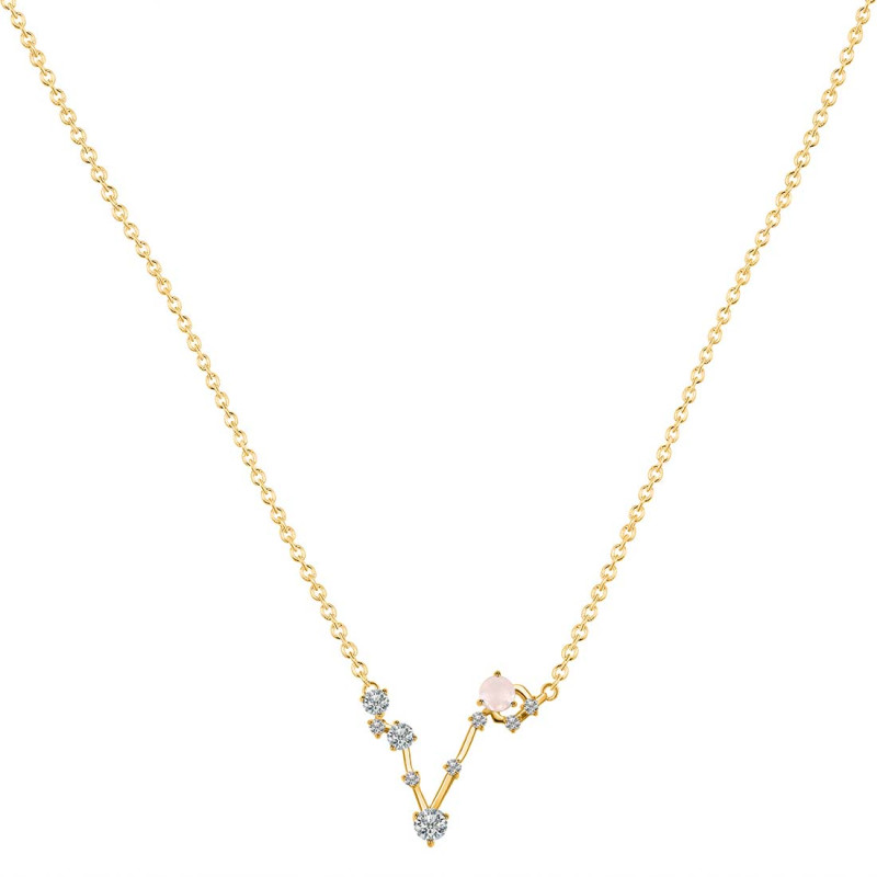 Pisces Zodiac Star Constellation Rose Quartz & White Topaz Necklace RSQ-RDN-387.