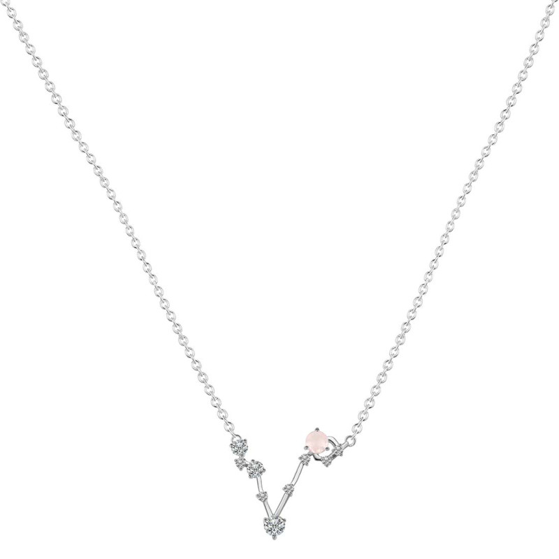 Pisces Zodiac Star Constellation Rose Quartz & White Topaz Necklace RSQ-RDN-387.